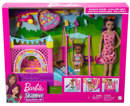 BARBIE SKIPPER LALKA OPIEKUNKA PLAC ZABAW HUŚTAWKA ZAMEK DMUCHANY HHB67