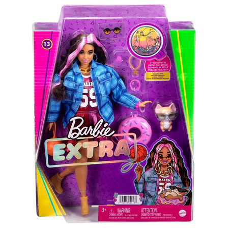 LALKA BARBIE EXTRA PIESEK Corgi AKCESORIA Sportowa Czarno-różowe włosy