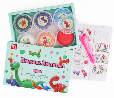 MASA PLASTYCZNA ZESTAW 6 SZTUK SUPER CLAY PIANKOLINA DINOZAURY