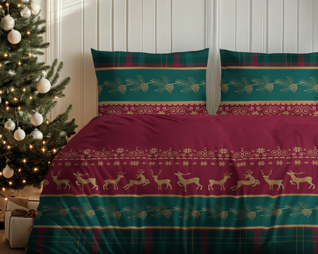POŚCIEL ŚWIĘTA ŚWIĄTECZNA FLANELA RENIFER KRATKA FLANELOWA CZERWONA 220X200