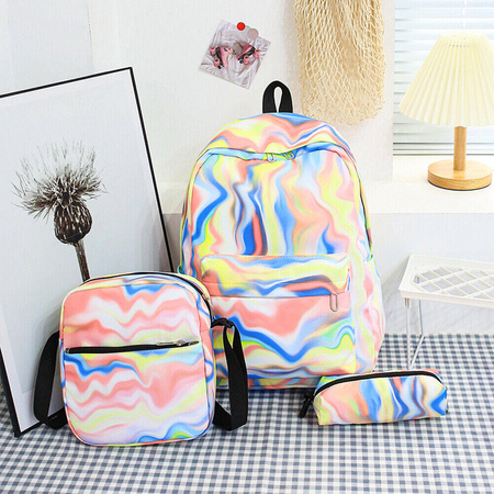 TĘCZOWY ZESTAW PLECAK SZKOLNY TORBA PIÓRNIK 3W1