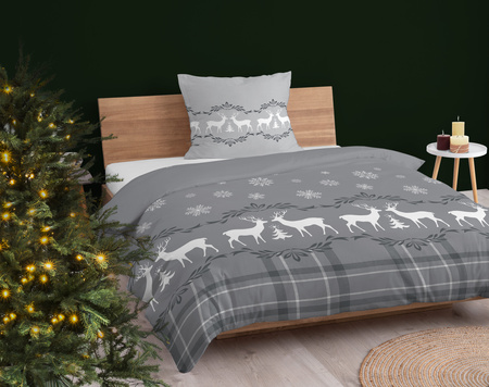 POŚCIEL ŚWIĘTA ŚWIĄTECZNA RENIFERY BAWEŁNA SATYNOWA 140X200 GWIAZDKA SIWA