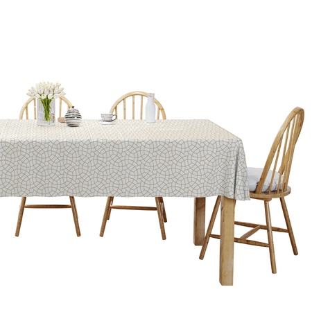 OBRUS NA STÓŁ BEŻOWY KOŁA BOHO 140x220 BAWEŁNA