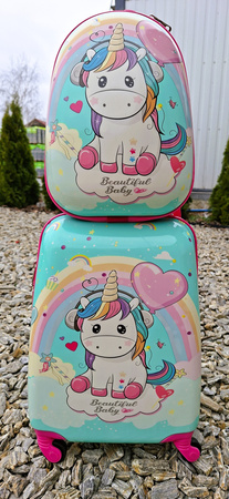 JEDNOROŻEC UNICORN ZESTAW WALIZKA KABINOWA DZIECI BAGAŻ PODRÓŻNA + PLECAK