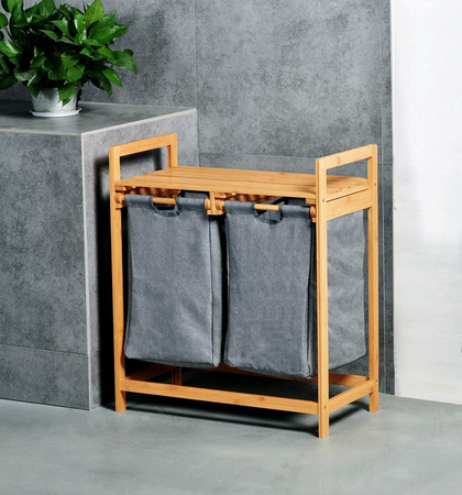 Kosz na pranie bambusowy 2-komorowy BAMBOO łazienka blielizna worki