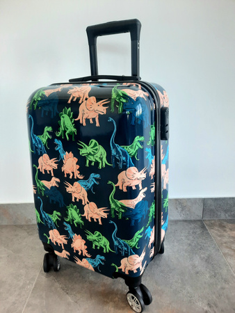 DINOZAURY DINOZAUR WALIZKA NA KÓLKACH DZIECIĘCA PODRÓŻNA SZYFR NA WAKACJE