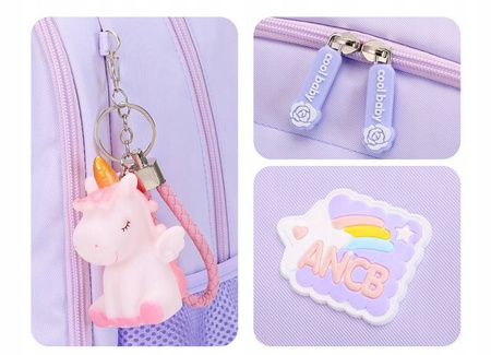 JEDNOROŻEC PLECAK SZKOLNY TORNISTER 1-3 BRELOK ODBLASKI KIESZONKA NA BIDON