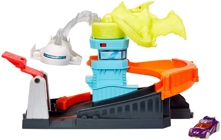 TOR HOT WHEELS Zestaw Lotnisko ATAK PTEROZAURA PTERODAKTYLA + Autko GBF94