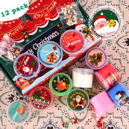 SLIME 12 SZT ŚWIĄTECZNY ZESTAW DLA DZIECI DIY KALENDARZ ŚWIĘTA OZDOBY