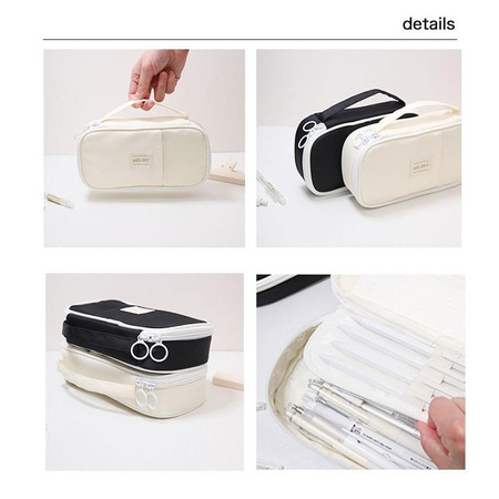 PIÓRNIK WIELOFUNKCYJNY SASZETKA KOSMETYCZKA TRZYKOMOROWA SZKOLNY KREMOWY