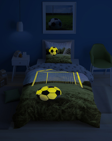 PIŁKA NOŻNA FOOTBALL BRAMKA GOL PIŁKI POŚCIEL BAWEŁNA FLUO ŚWIECI 140X200