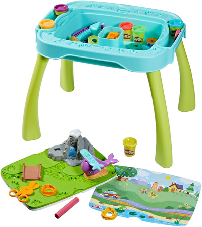 PLAY-DOH ZESTAW KREATYWNY STOLIK CIASTOLINA 2 PLANSZE 6 TUB AKCESORIA