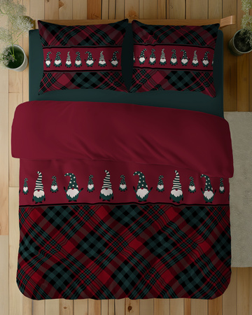 ŚWIĘTA ŚWIĄTECZNA POŚCIEL ELF ELFY CZERWONA KRATKA BAWEŁNA 220X200