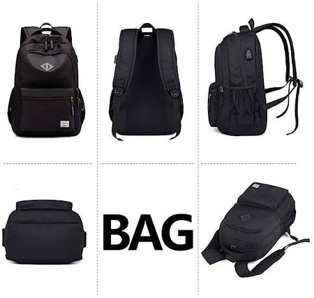 DUŻY PLECAK CZARNY MIEJSKI MĘSKI NA LAPTOPA + USB
