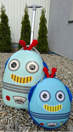 ROBOT ZESTAW WALIZKA NA KÓŁKACH PLECAK DLA DZIECI KÓŁKA LED ŚWIECI