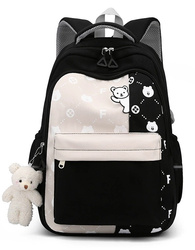 CZARNY PLECAK TORNISTER SZKOLNY DO SZKOŁY DLA DZIECI BRELOK MIŚ A4