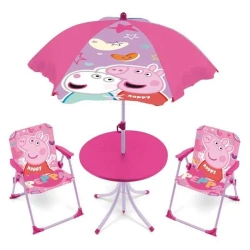 PEPA PEPPA ZESTAW STÓŁ STOLIK 2 KRZESŁA Z PARASOLEM PARASOL DZIECI OGRODOWY