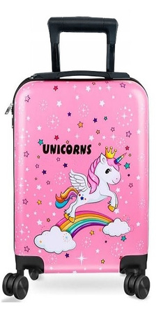 JEDNOROŻEC UNICORN WALIZKA DLA DZIECI NA KÓLKACH BAGAŻ PODRÓŻNA SZYFR