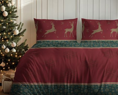 ŚWIĘTA ŚWIĄTECZNA POŚCIEL RENIFERY CZERWONA BAWEŁNA 220X200