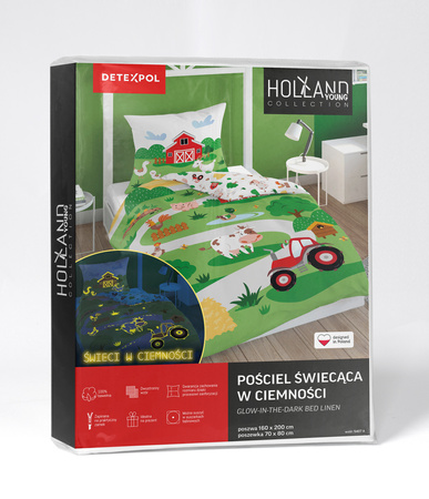 TRAKTOR FARMA KROWA POŚCIEL ŚWIECĄCA W CIEMNOŚCI ŚWIECI 160X200