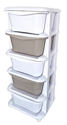 PLASTIKOWY POJEMNIK REGAŁ KOSZ NA ZABAWKI SZAFKA SZUFLADY 5 PÓŁEK KÓŁKA