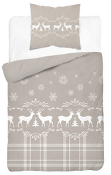 POŚCIEL ŚWIĘTA ŚWIĄTECZNA RENIFERY BAWEŁNA SATYNOWA 140X200 GWIAZDKA BEŻ
