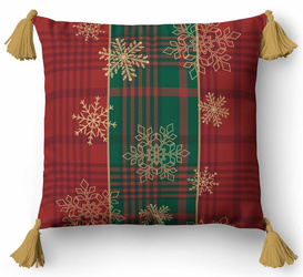 Poduszka Dekoracyjna 45x45 Jasiek Świąteczna Frędzle Czerwona Krata + Wkład