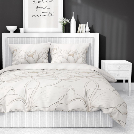 Pościel Satynowa 160x200 Kremowa Kwiat Lotosu Home Elegance