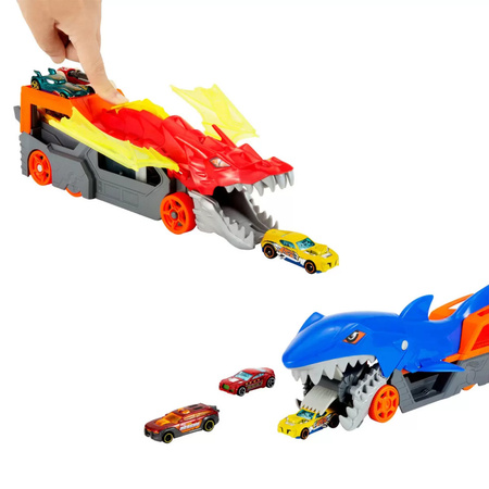 Tor Hot Wheels Transportery Rekin i Smok i 10 autek zestaw HNR38