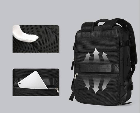 CZARNY PLECAK WALIZKA BAGAŻ PODRÓŻNY DO SAMOLOTU NA LAPTOPA USB KABINOWY