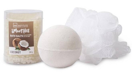 IDC INSTITUTE SMOOTHIE ZESTAW DO KĄPIELI KOKOS MYJKA KULA SÓL DO KĄPIELI