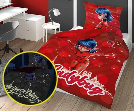 BIEDRONKA I CZARNY KOT MIRACULUM POŚCIEL ŚWIECĄCA W CIEMNOŚCI FLUO 140X200