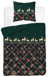 ŚWIĘTA ŚWIĄTECZNA POŚCIELZIELONA RENIFERY KRATKA ŚNIEŻYNKA BAWEŁNA 140X200