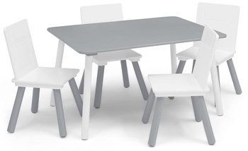 STOLIK SIWY SZARY BIAŁY STÓŁ 4 KRZESŁA KRZESEŁKA DLA DZIECI DREWNIANY