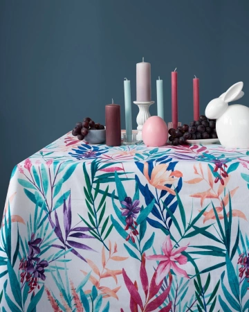 OBRUS NA STÓŁ BOHO LIŚCIE KWIATY ŁĄKA KOLOROWY BAWEŁNA 140X240