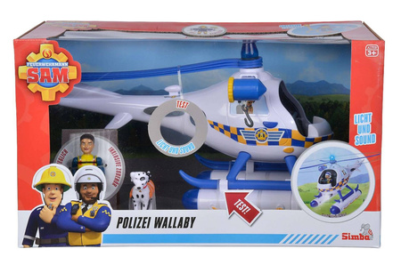 STRAŻAK SAM HELIKOPTER POLICYJNY WALLABY + FIGURKI PIESEK POLICJA