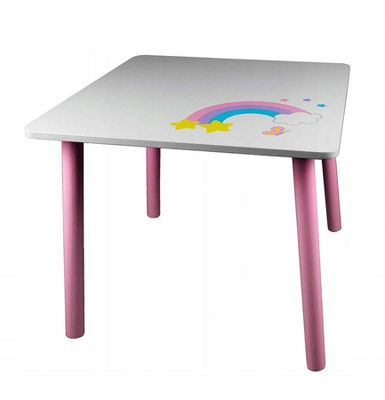 JEDNOROŻEC KONIK BIAŁY STÓŁ STOLIK DREWNIANY 2 KRZESŁA DLA DZIECI MEBELKI