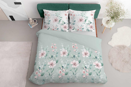 KOMPLET POŚCIELI 220X200 Detexpol MIKROFIBRA Miętowa Wiosenne Kwiaty