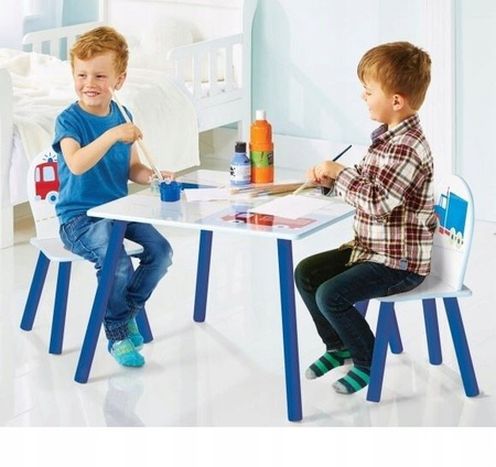 AUTA AUTO KOPARKA STRAŻ CHŁOPA STÓŁ STOLIK KRZESŁA