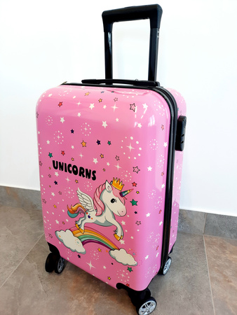 JEDNOROŻEC UNICORN WALIZKA DLA DZIECI NA KÓLKACH BAGAŻ PODRÓŻNA SZYFR