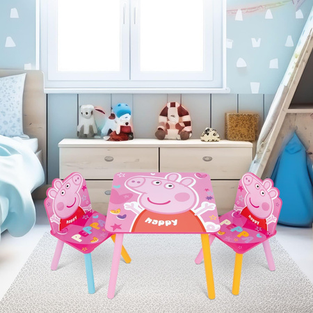 PEPPA PIG ŚWINKA STOLIK STÓŁ DREWNIANY 2 KRZESŁA DLA DZIECI MEBLE
