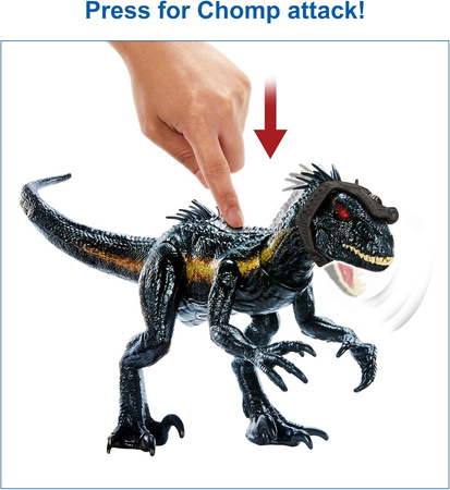 MATTEL JURASSIC WORLD FIGURKA DINOZAUR INDORAPTOR SUPERATAK DŹWIĘK ŚWIATŁO