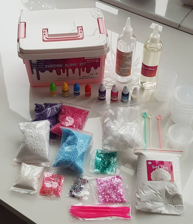 FABRYKA DUŻY ZESTAW SLIME GLUTY WALIZKA JEDNOROŻEC