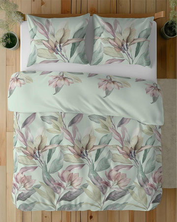 Pościel satynowa 160x200 Szałwiowa Kwiaty i Liście Home Elegance