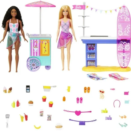 BARBIE MALIBU I BROOKLYN ZESTAW DZIEŃ NAD MORZEM 2 LALKI + AKCESORIA