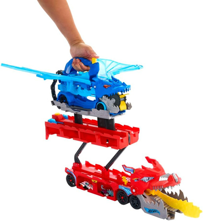 HOT WHEELS DUŻY TRANSPORTER AUTEK 2w1 PODWÓJNY SMOK + 2 autka