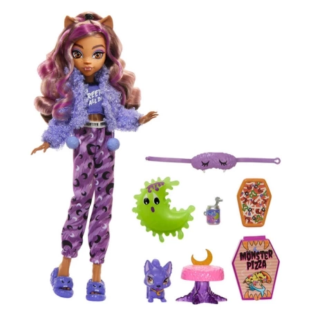 Monster High Piżama Party Lalka Clawdeen Wolf HKY67 AKCESORIA