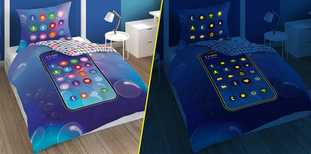 TELEFON PHONE FLUO POŚCIEL ŚWIECĄCA W CIEMNOŚCI ŚWIECI 140x200 Młodzieżowa