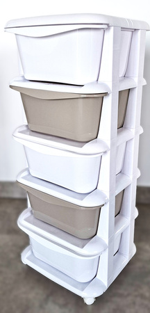 PLASTIKOWY POJEMNIK REGAŁ KOSZ NA ZABAWKI SZAFKA SZUFLADY 5 PÓŁEK KÓŁKA