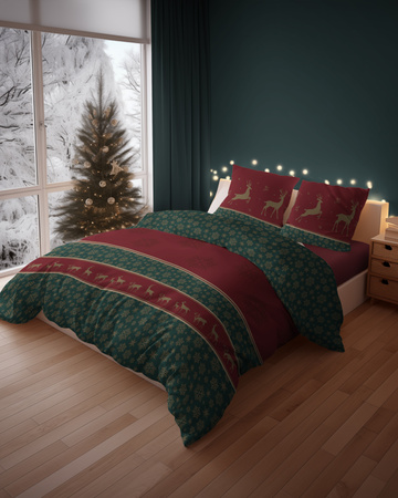 ŚWIĘTA ŚWIĄTECZNA POŚCIEL RENIFERY CZERWONA BAWEŁNA 160X200